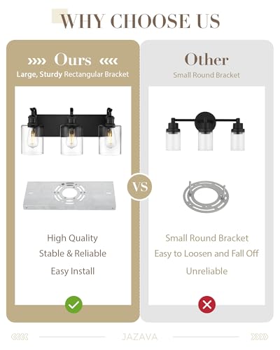3-Light Black Bathroom Light Fixture Over Mirror, Modern Vanity Light, Clear Glass Wall Sconce, VL01BK-3 - color: Black & Clear Glass, size: 3 LIGHT