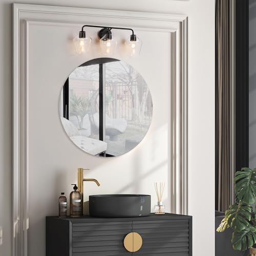 KSANA Bathroom Light Fixture, Modern Black Vanity Lights Over Mirror 3 Light Bathroom Lighting with Clear Glass - size: Diamond-shaped Shade