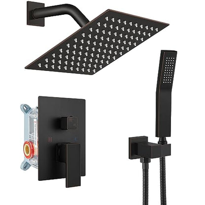 gotonovo Rainfall Bathroom Shower System Rain Shower Head and Handle Set Wall Mounted Shower Complete Combo Solid Brass Pressure Balancing Shower Mixer Valve 8 Inch Oil Rubbed Bronze - color: Oil Rubbed Bronze, size: 8 Inch