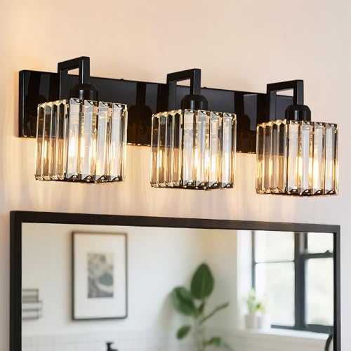 Modern Bathroom Vanity Light 3-Lights Plating Black Vanity Light Crystal Wall Light Bathroom Light Fixtures - color: Plating Black Crooked, size: 3-light