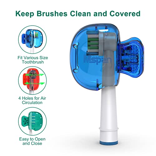 Mspan Toothbrush Head Cover Cap: Tooth Brush Protector Cute Plastic Clip Pod Compatible with Standard & Electric Toothbrush - Travel Case for Traveling & Home - 4 Packs - color: Blue, Red, Teal, Brown