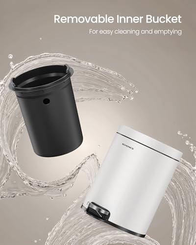 SONGMICS Bathroom Trash Can, 1.6 Gallon (6 L) Small Toilet Garbage Bin with Lid, Soft-Close, Stainless Steel, Pedal, Inner Bucket, Bedroom, Cloud White ULTB016WZ01 - color: Cloud White