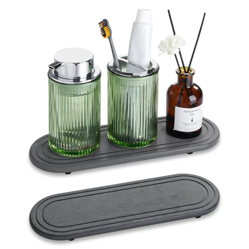 2pcs Water Absorbing Stone Tray, Fast Drying Diatomite Bathroom Tray, Soap Dish Dispenser Vanity Organizer Trays for Bathroom Sink Kitchen Counter, Quick Dry Stone Mat for Kitchen (Gray) - color: Gray