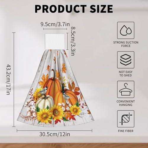 Giwawa Autumn Pumpkin Kitchen Hanging Towel Set of 2 Sunflower Wood Fingertip Dish Tie Towels Fast Drying Washcloth for Bathroom Laundry Tabletop - color: Autumn Pumpkin Wood