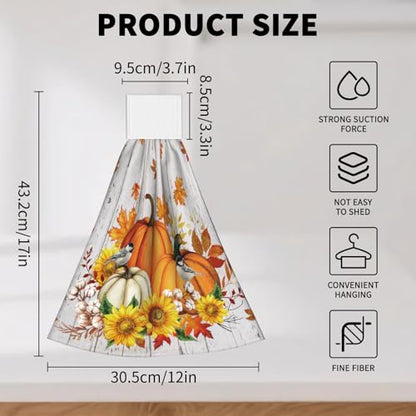 Giwawa Autumn Pumpkin Kitchen Hanging Towel Set of 2 Sunflower Wood Fingertip Dish Tie Towels Fast Drying Washcloth for Bathroom Laundry Tabletop - color: Autumn Pumpkin Wood