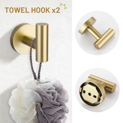TURS Brushed Gold 5 Piece Bathroom Hardware Set, SUS304 Stainless Steel Bath Towel Bar Set, 23.6 Inch Round Bathroom Accessories Kit Wall Mounted - color: Brushed Gold