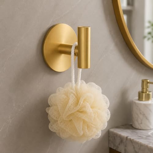2 Pack Waterproof Adhesive Tissue Wall Hooks, Sticky Mount Hooks for Towel, Robe, Clothes-Golden - color: Golden