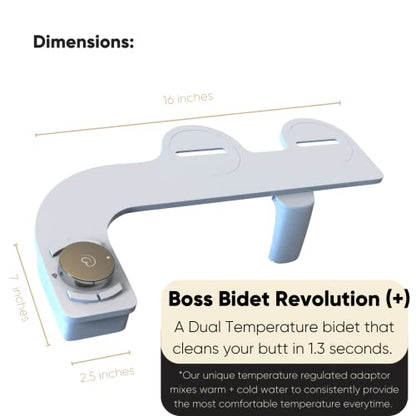 Revolution Plus (Warm Water). Bidet Attachment for toilet. Luxury design, Bathroom bidet sprayer for toilet, non electric, dual nozzle, feminine wash, self cleaning. Tokyo Platinum.