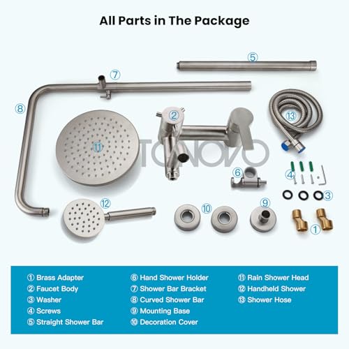 gotonovo Outdoor Shower Kit SUS304 Stainless Steel Brushed Nickel | Outside Shower Fixtures,8’’ Rain Head with Handheld Sprayer,Swivel Tub Spout,Indoor/Outdoor,Poolside,Backyard,Garden,Beach - color: Nickel