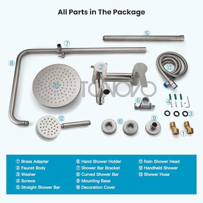 gotonovo Outdoor Shower Kit SUS304 Stainless Steel Brushed Nickel | Outside Shower Fixtures,8’’ Rain Head with Handheld Sprayer,Swivel Tub Spout,Indoor/Outdoor,Poolside,Backyard,Garden,Beach - color: Nickel