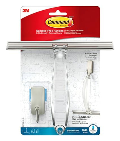 Command Bath Shower Small Water-Resistant Adhesive, Satin Nickel, 1 lb Capacity, 1 Squeegee, 1 Hook, 2 Strips, BATH32-SS-ES Caddy - size: 0