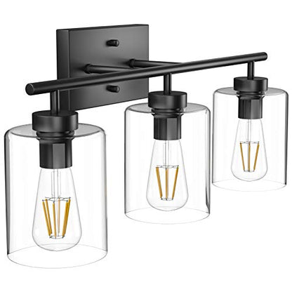 Aipsun 3 Lights Black Vanity Light Fixtures Over Mirror with Clear Glass Shades Industrial Wall Light Fixture for Bathroom(Exclude Bulb) - size: 24.4 inch