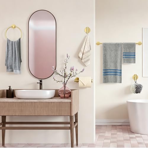 5 Pieces Brushed Gold Bathroom Accessories Set Bath Towel Bar Set | 24 Inch Towel Racks, 304 Stainless Steel, Modern Design, Sturdy and Rustproof, Easy to Install, Save Space, No Sharp Edges - color: Gold