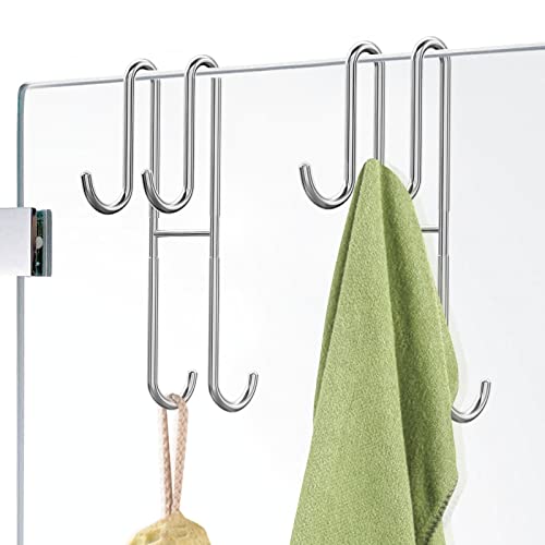 Cerbonny Shower Door Hooks, 2 Pack Extended Double Towel Hooks for Bathroom Frameless Glass Shower Door, Heavy Duty Stainless Steel Bathroom Hanger Without Perforation - color: Silver, size: 7 in