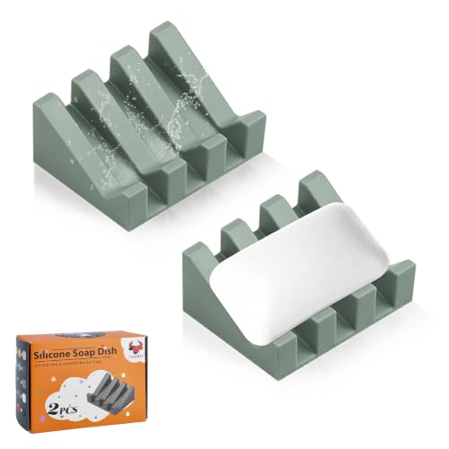 Self Draining Soap Dish Holder,Silicone Soap Dish,for Bathroom,Kitchen, Sponges，Can Extend Soap Life，Keep Soap Bars Dry and Easy Cleaning (Green,2-Pack) - color: Green,2-pack