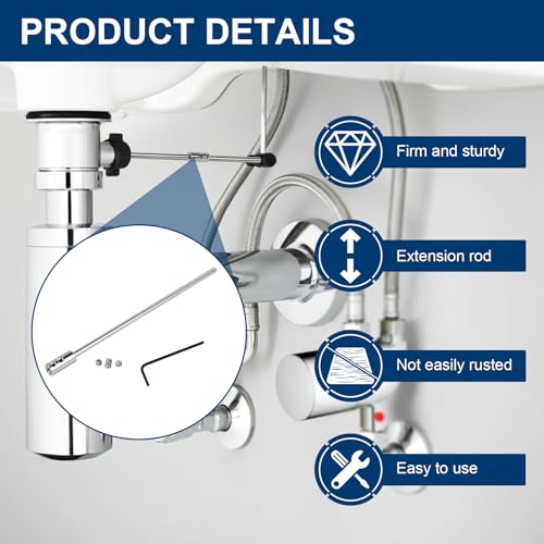 Extension Rod for Bathroom Pop-Up Vertical or Horizontal Rods, 6.64 Inch Pop Up Drain Extension Rod for Bathroom Sink Drain Assembly, Chrome Plated