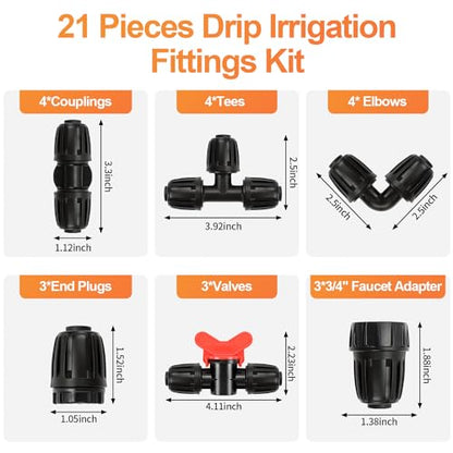 21 Pieces1/2 Inch Drip Irrigation Fittings Kit, 1/2'' Drip Line Barbed Locked Connectors for 1/2 Inch Irrigation Tubing (1/2" ID x 0.650" OD) Coupling Tee Elbow Plug Valve Faucet Adapter - size: 1/2" Fittings Kit 21 Pcs