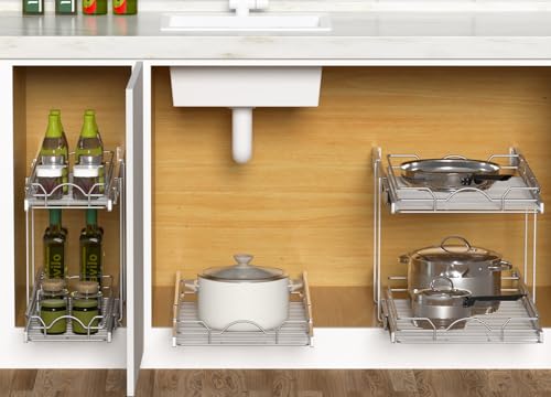 OCG Pull Out Cabinet Organizer (18" W x 21" D), Pull out Drawers, Cabinet Pull Out Shelves for Base Cabinet Organization in Kitchen Bathroom Pantry, Bottom Mount, Chrome Finish - size: 18"W x 21"D, 1 Tier