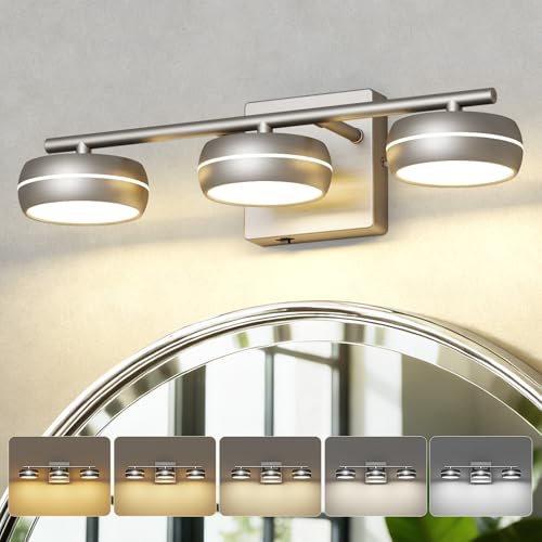 Vanity Light Fixture, 3-Light Brushed Nickel Bathroom Vanity Light with 5CCT, Dimmable Modern Wall Light for Mirror and Bathroom - size: 17.7 Inch Long