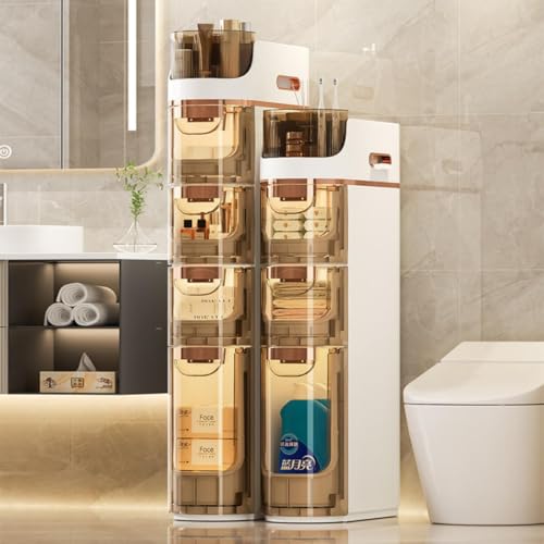 3 Tiers Bathroom Floor Cabinet with Wheels, Mobile Storage Cabinet with Large Capacity Floor Standing Narrow Storage Cabinet with Drawers for Bathroom - size: 3-Tier