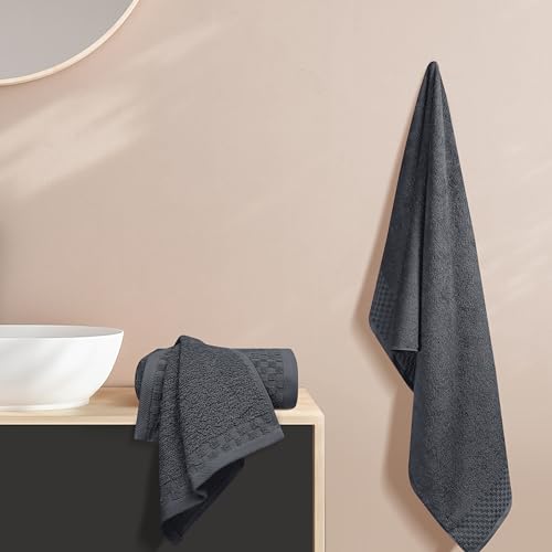 MyOwn Ultra Soft 3 Pack Cotton Towel Set, Contains a Bath Towels 28x55 inch, a Hand Towels 16x24 inch & a Wash Coths 12x12 inch, Ideal Everyday use, Compact & Lightweight - Charcoal Grey - color: Charcoal Grey, size: 3 Pack Set