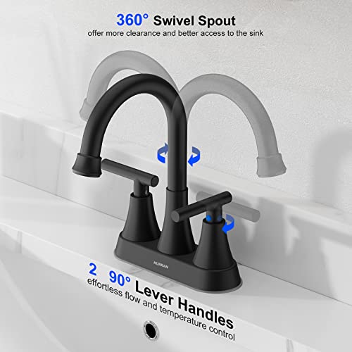 Matte Black Bathroom Faucet, Hurran 4 inch Centerset 2-Handle Lead-Free | Bathroom Sink Faucet with Pop-up Drain and Supply Lines, Stainless Steel Faucet for Vanity RV Restroom Laundry Outdoor Sink - color: Matte Black