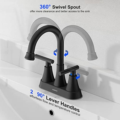 Matte Black Bathroom Faucets, Hurran 4 inch Centerset 2-Handle Lead-Free | Bathroom Sink Faucet with Pop-up Drain and Supply Lines, Stainless Steel Faucet for Vanity RV Restroom Laundry, 2 Pack - color: Matte Black X 2