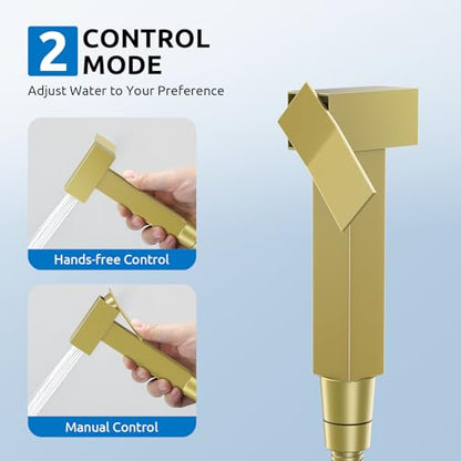 Arofa Built-in Hot and Cold Bidet Sprayer, Hands-Free Control, Brushed Gold | Wall-Mounted Design, Dual Control Modes, Leak-Free Hose, Feminine/Baby/Pet Wash, Cloth Clean & Rinse, Stainless Steel, Square - color: Gold, size: Built-in Hot & Cold Water Mode