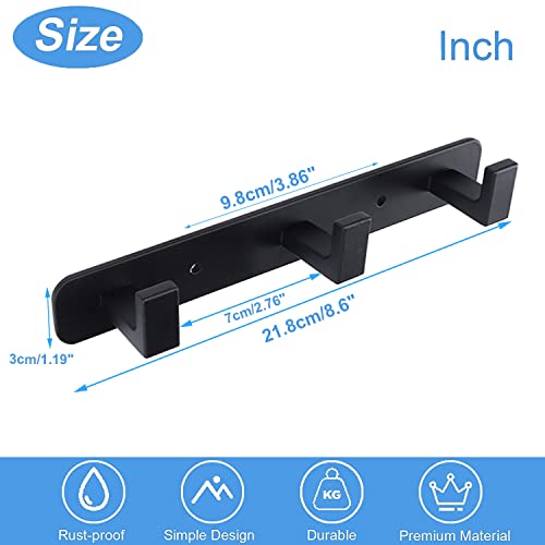 Coat Rack, Heavy Duty Stainless Steel 3 Tri Coat Hook Hanger, Wall Mounted Wall Hooks, Rustic Clothes Hook/Key Hook Rail for Bathroom Kitchen Entryway(2 Pack, 3 Hook Black) - color: Black, size: 3 Hook-2 Pcs