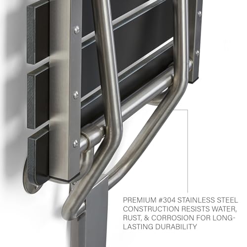 24-inch x 15-inch ADA Folding Wall Mount Bathroom Shower Seat Bench, Black Slatted Phenolic Seat - color: Black, size: 24"