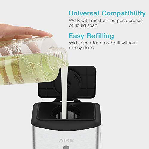 AIKE Heavy Duty Automatic Soap Dispenser,37oz for Bathroom,Brushed Steel | 5-Level and Savety Key for Commercial(4*AA Batteries Not Included),Screw Wall Mount for Space-Saving,Stainless Steel AK1206 - color: Brushed Stainless Steel