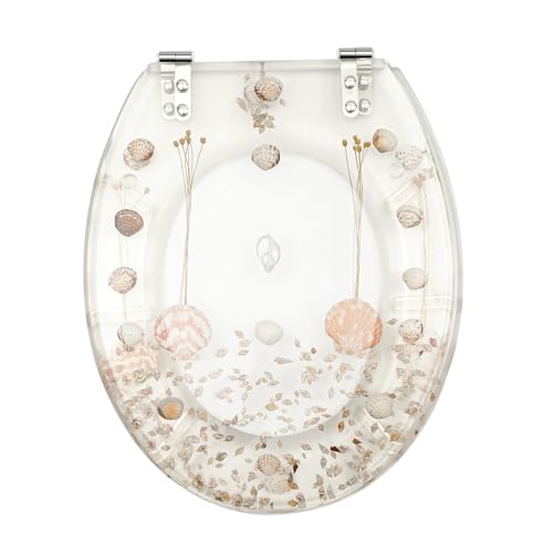 Round Resin Toilet Seat, Ergonomic Toilet Seat Quick Release Adjustable Hinges Stylish Beach Appearance Easy Install Clean, Integrated Structure Complete Accessories (16.73''x13.98''x1.97'')