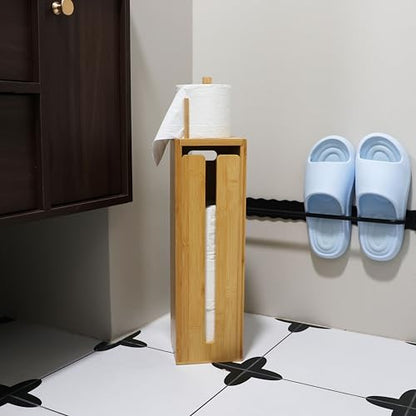 Bamboo Toilet Paper Holder Stand with Storage Shelf Box, Freestanding Bathroom Tissue Organizer and Wipes Dispenser, Reversible Use Lid, Eco-Friendly Natural Wood Home Decor Gift