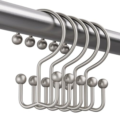 Matte Nickel Shower Curtain Hooks, 12PCS Minimalist Simple Double Shower Curtain Rings, Rust-Resistant Metal Shower Hooks Shower Curtain Hangers, Shower Rings for Bathroom Shower Rods Curtains - color: Matte Nickel, style: Minimalist - Double Hooks