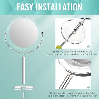 Auxmir 1X/30X Double-Sided Makeup Mirror, 6.7" Magnifying Mirror | 360°rotation, tweezers, vanity desk table stand travel, stainless steel and ABS construction, 30X magnification - color: 1x/30x-6 Inch