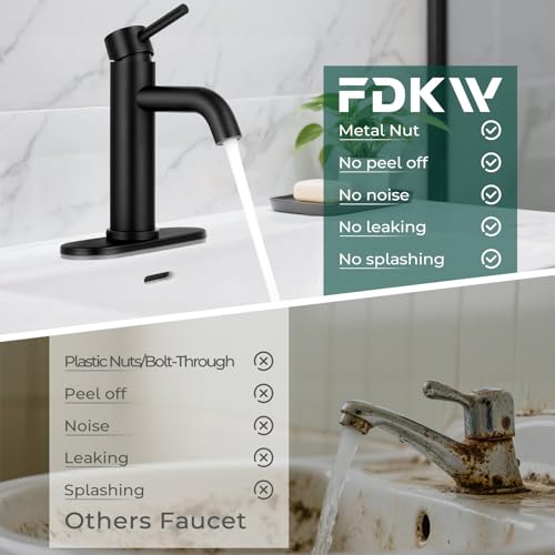 Bathroom Faucet, Single Handle Vanity Sink Faucet, Matte Black | Matte Black, for 1/3-Hole, Stainless Steel, Ceramic Cartridge, Pop-Up Drain, Deck Plate, For Vanity Powder Laundry - color: Matte Black