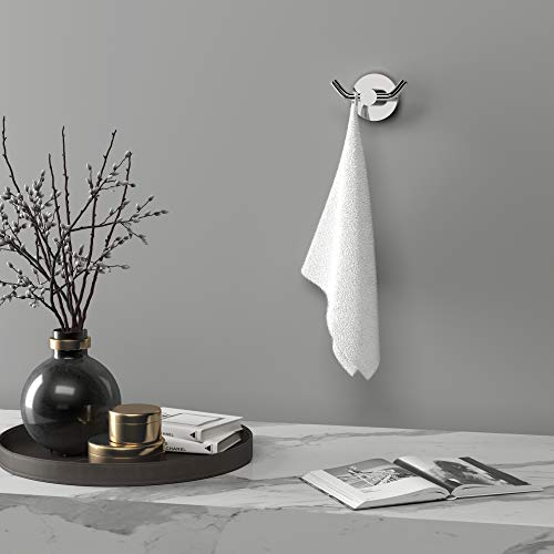 MARMOLUX ACC - Chrome Bathroom Hooks for Towels | Modern Double Towel Hook Design Ideal for use as Robe & Towel Hooks, Shower Wall Hooks or Kitchen Hooks | Towel Holder Double Hook Design. - color: Chrome