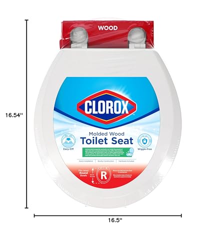 Clorox Round Wood Toilet Seat with Easy-Off Hinges-Wiggle Free Design ‎16.54 x 16.5 x 0.99 inches