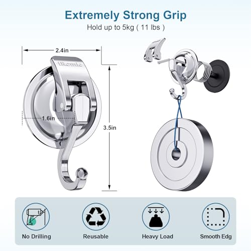 Heavy Duty Vacuum Suction Cup Hooks (2Pack) Specialized for Kitchen&Bathroom&Restroom Organization, by iRomic - color: Silver