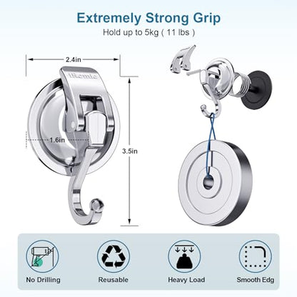 Heavy Duty Vacuum Suction Cup Hooks (2Pack) Specialized for Kitchen&Bathroom&Restroom Organization, by iRomic - color: Silver
