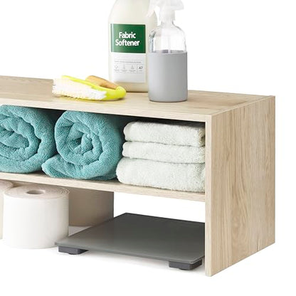 Whitmor Wood Stackable 2-Shelf Shoe Rack, White Oak, 31 inches - color: Light Brown, size: 31 INCH
