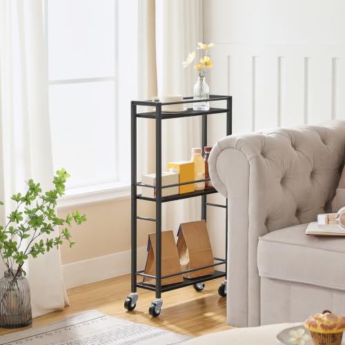 MAHANCRIS Slim Rolling Cart, Mobile Kitchen Cart on Wheels, Narrow Storage Cart for Small Space, Small Bar Cart, for Bathroom, Laundry, Living Room, Black RCHB1501 - color: Black