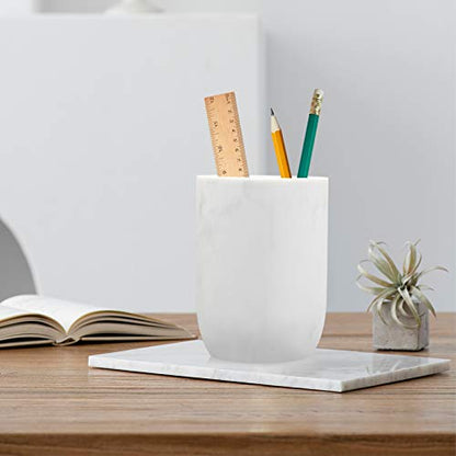 Toothbrush Holder Polyresin Toothbrush Organizer Stand,Multi-Functional Toothpaste Holder Makeup Brushes Cup Razors Holder for Bathroom Vanity Countertop,Ideal for Home, Hotel (Marble Style) (1Pack)