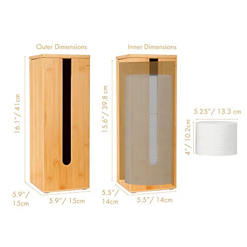 GOBAM Bamboo Toilet Paper Storage - Fits 3 Mega Toilet Paper, Bathroom Organizer, Toilet Paper Holder Stand, Bamboo Bathroom Accessories - Natural, 5.9 x 5.9 x 16.1 inches - size: 3 Roll - Square