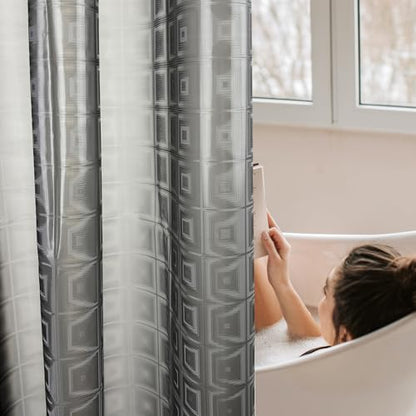 Grey Plastic Shower Curtain Liner, 3D Pattern, 70x72 in, 1 Pack | 100% waterproof, PEVA, modern 3D square pattern, 12 rust-free pouch holes, fits standard tubs, for home, hotel, dorm - color: Square-gray