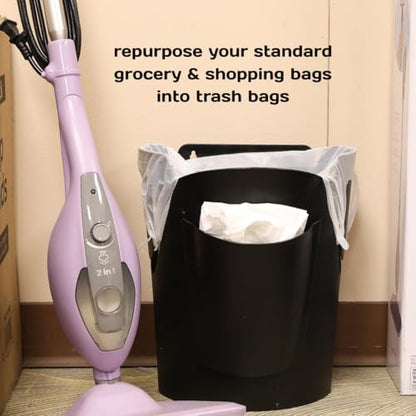 Mountable Grocery Bag Trash Can – Reuse Standard Grocery Store T-Shirt Bags with Small Bathroom/Undercabinet/Hangable Garbage Basket