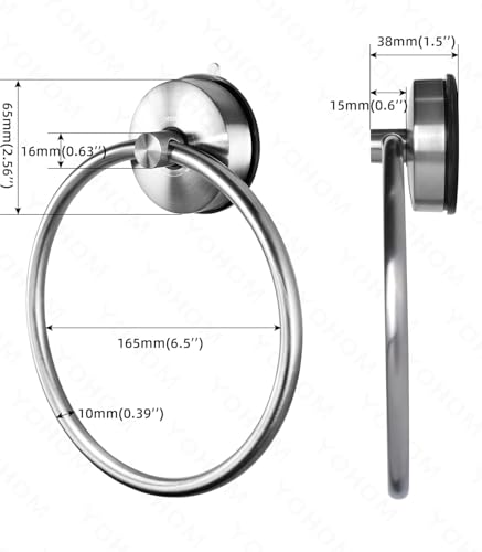 YOHOM Suction Cup Towel Ring Hand Towel Holder for Bathroom Vacuum Suction Washcloth Holder Dish Towel Hanger for Shower Wall No Drill Stainless Steel Brushed Finish, 2 PCS - color: 2 Brushed