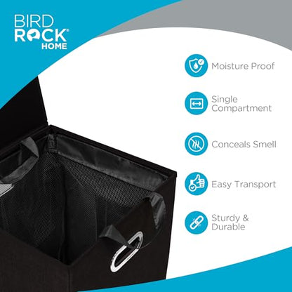 BIRDROCK HOME Single Laundry Hamper with Lid and Removable Liner | Linen | Easily Transport Laundry | Foldable Hamper | Cut Out Handles - color: Black, style: Single