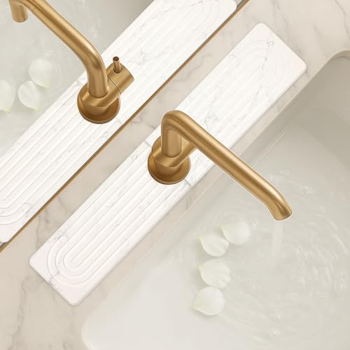 Water Absorbing Stone Drying Mat Kitchen Counter Bathroom Dish Sink Trays | Diatomite Quick Dry Stone Mats Around Faucet Mat for Kitchen Sink White Marble Sink Protectors Dish Drying Mats Splash Guard - color: White Marble, size: 20" x 4"
