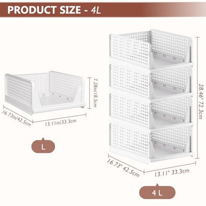 CTSNSLH 8 Pack Closet Organizers Stackable Storage Box | White stackable plastic drawer bins for closets, wardrobes, kitchens, bathrooms, offices - size: 8 Pack